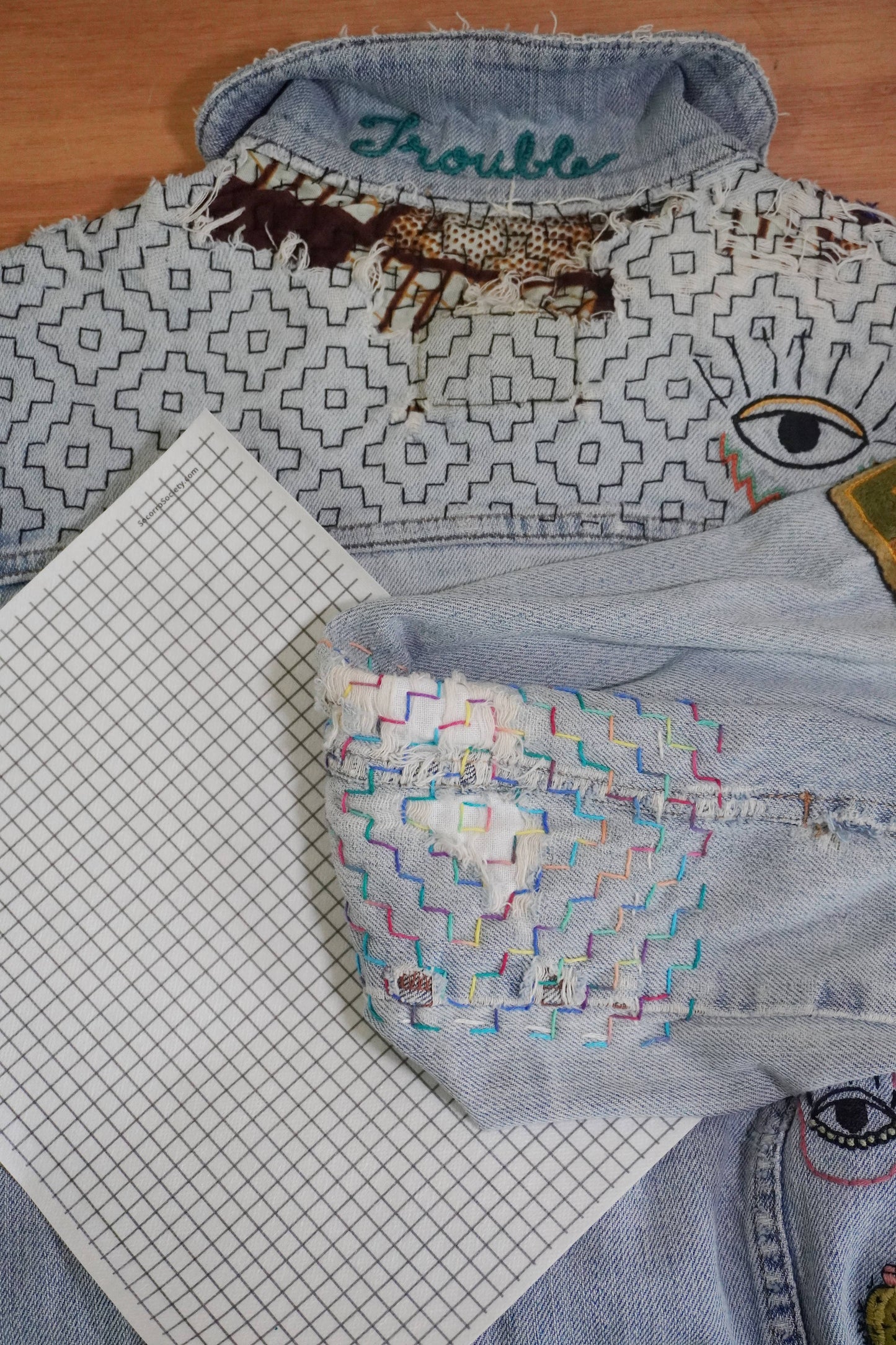 Visible Mending ¼” Grid Full Sheet Stick and Stitch Pattern