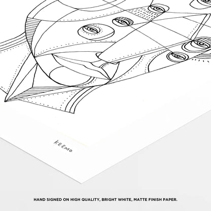 Black and White Illustration Abstract Unique Art Print