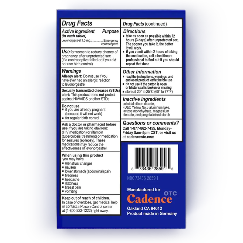 Cadence OTC - Morning After Pill® - Emergency Contraceptive