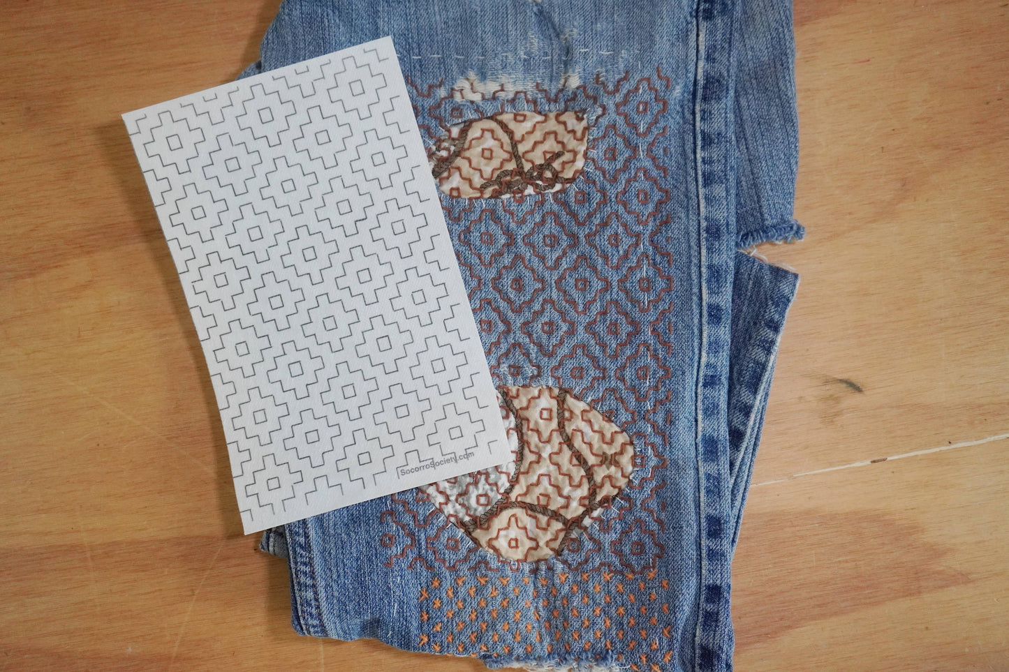 Sashiko Inspired Mending Stick and Stitch Patterns