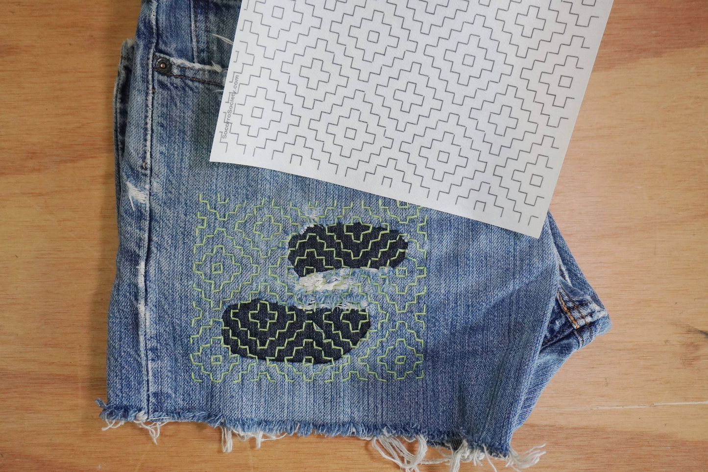 Sashiko Inspired Mending Stick and Stitch Patterns